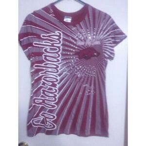 Creative Apparel Womens Sz Large Arkansas Razorback T-shirt Red Embellished